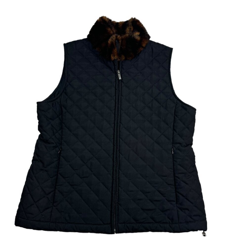 Lauren Ralph Lauren Quilted Vest With Faux Fur Trim Collar Women's Size Small